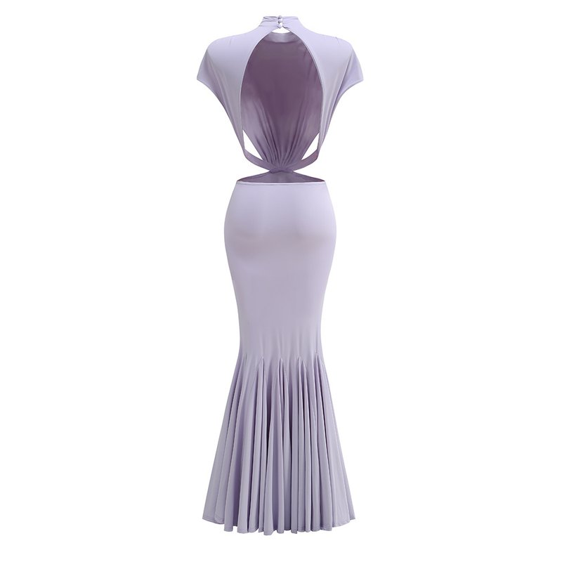 Lavender Cutout Back Maxi Dress with Black Bow H6765