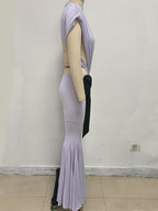 Lavender Cutout Back Maxi Dress with Black Bow H6765