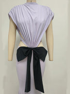 Lavender Cutout Back Maxi Dress with Black Bow H6765
