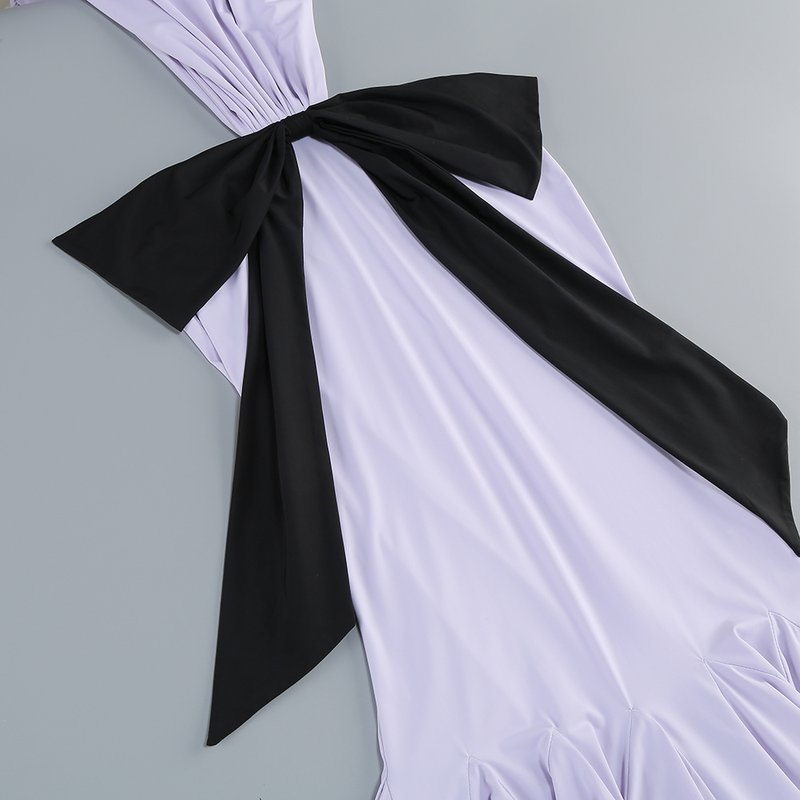 Lavender Cutout Back Maxi Dress with Black Bow H6765