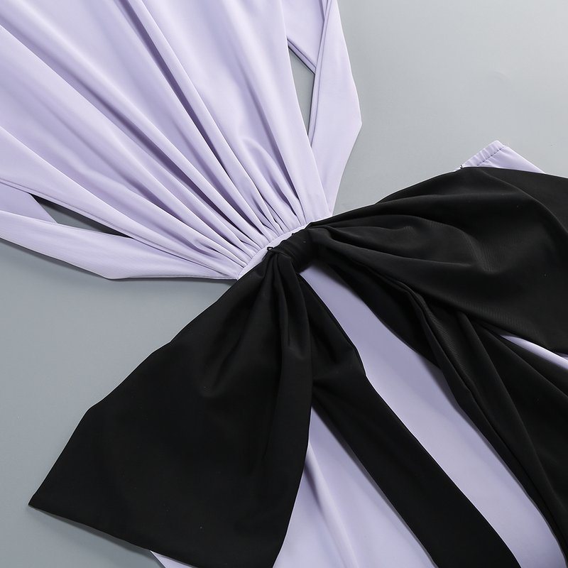 Lavender Cutout Back Maxi Dress with Black Bow H6765