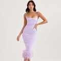 Lavender Feather Hem Bandage Dress H5555
