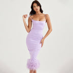 Lavender Feather Hem Bandage Dress H5555