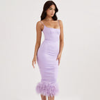 Lavender Feather Hem Bandage Dress H5555