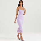 Lavender Feather Hem Bandage Dress H5555
