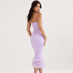 Lavender Feather Hem Bandage Dress H5555