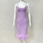 Lavender Feather Hem Bandage Dress H5555