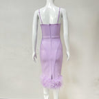 Lavender Feather Hem Bandage Dress H5555