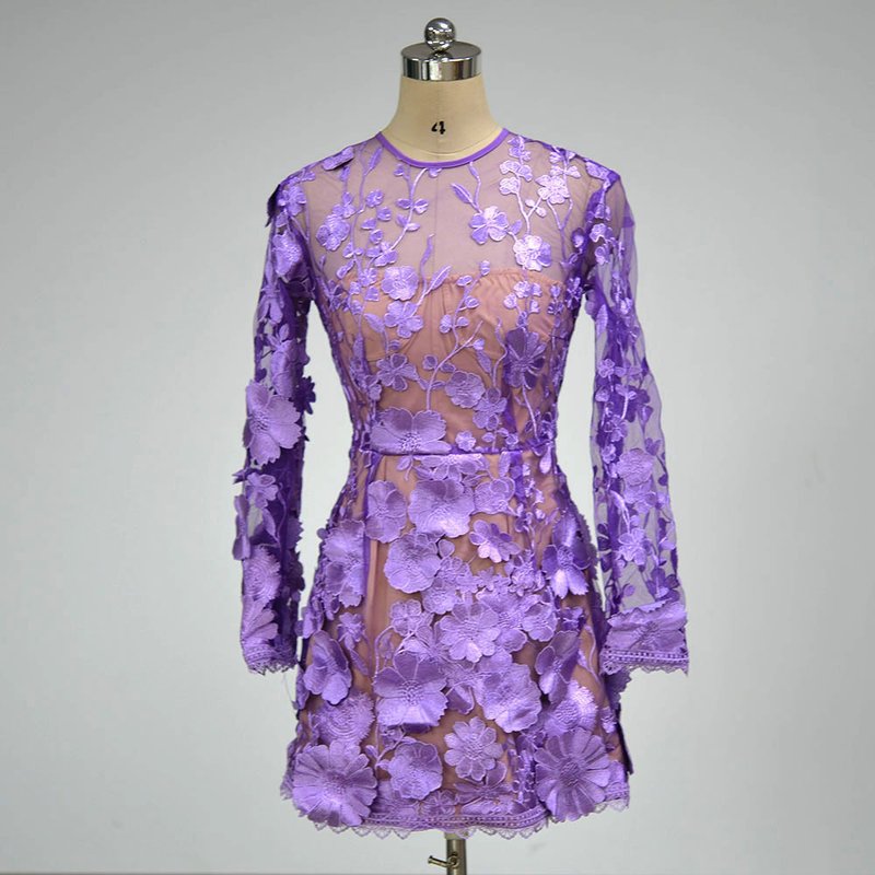 Lavender Floral Embroidered Mini Dress H6681