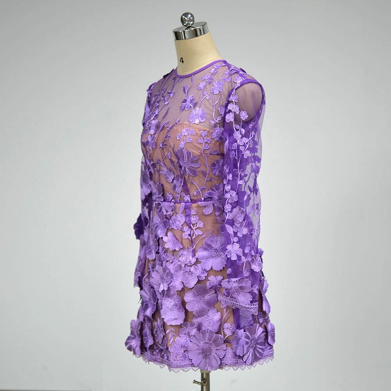 Lavender Floral Embroidered Mini Dress H6681