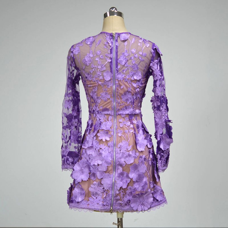 Lavender Floral Embroidered Mini Dress H6681
