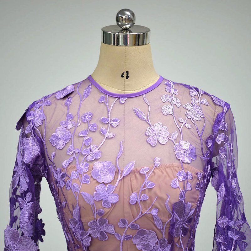 Lavender Floral Embroidered Mini Dress H6681
