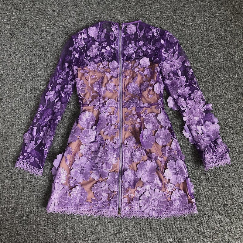 Lavender Floral Embroidered Mini Dress H6681
