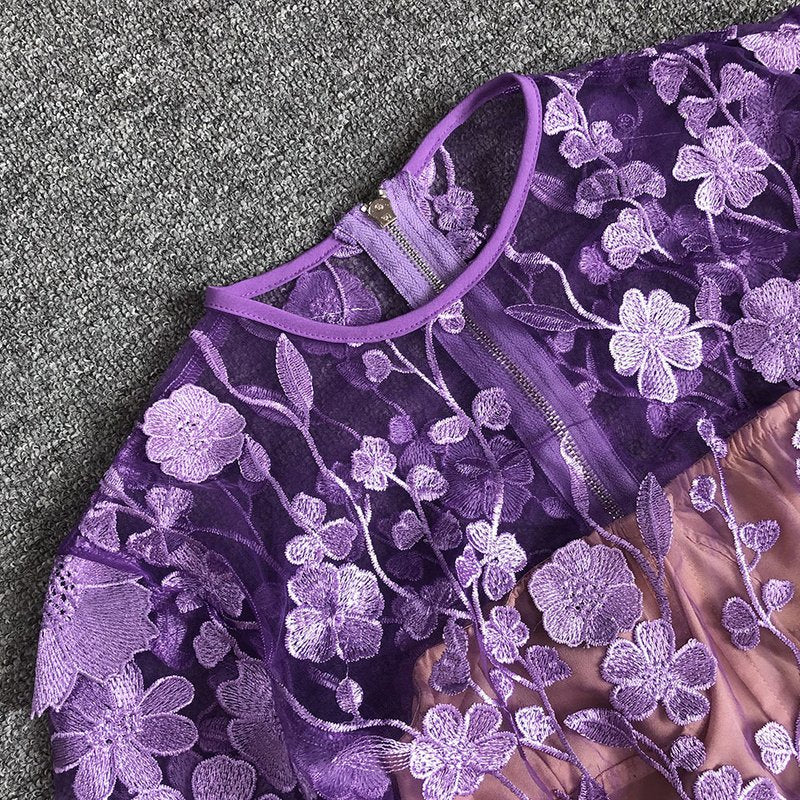 Lavender Floral Embroidered Mini Dress H6681