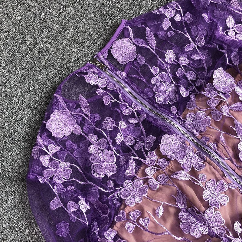 Lavender Floral Embroidered Mini Dress H6681