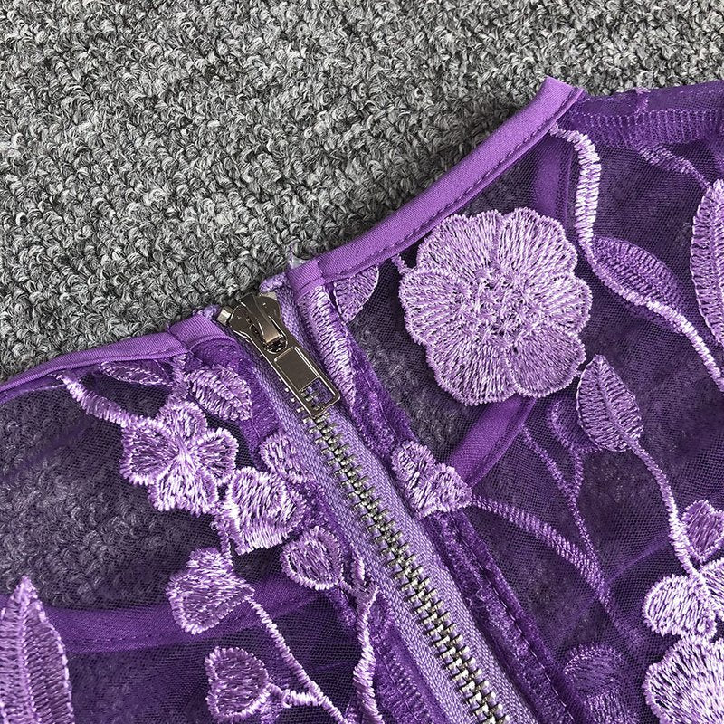 Lavender Floral Embroidered Mini Dress H6681