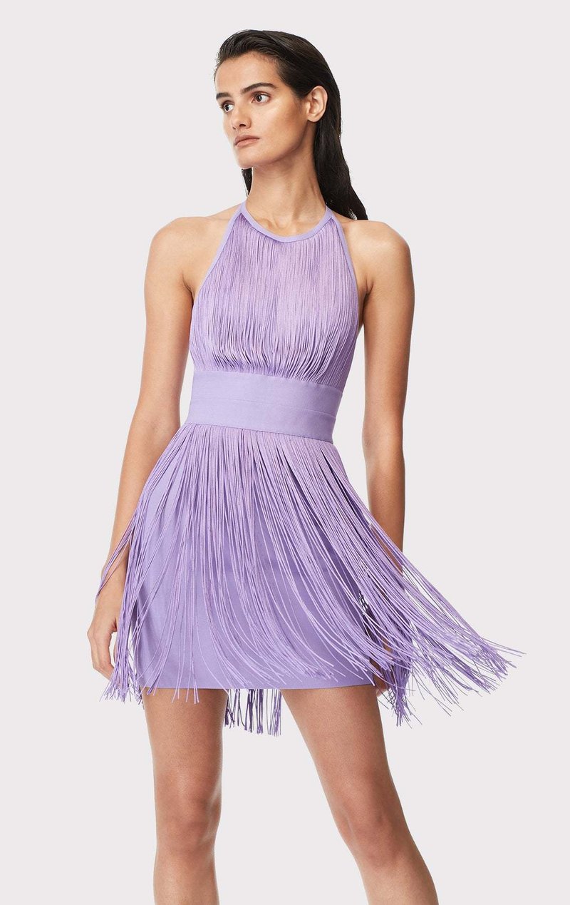 Lavender Fringe Halter Mini Dress H4947