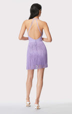 Lavender Fringe Halter Mini Dress H4947