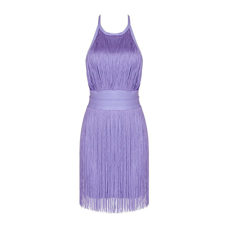 Lavender Fringe Halter Mini Dress H4947