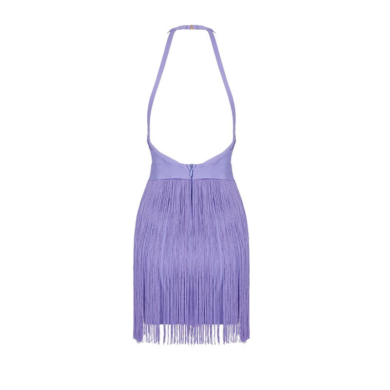 Lavender Fringe Halter Mini Dress H4947