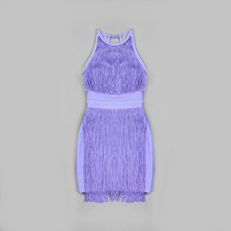 Lavender Fringe Halter Mini Dress H4947