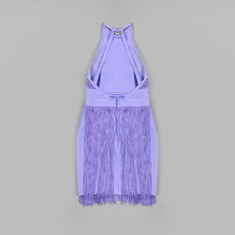 Lavender Fringe Halter Mini Dress H4947