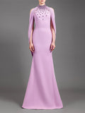 Lavender Halter Beaded Cape Gown H7002