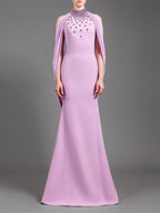 Lavender Halter Beaded Cape Gown H7002