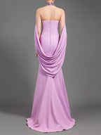 Lavender Halter Beaded Cape Gown H7002