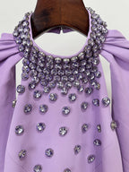 Lavender Halter Beaded Cape Gown H7002