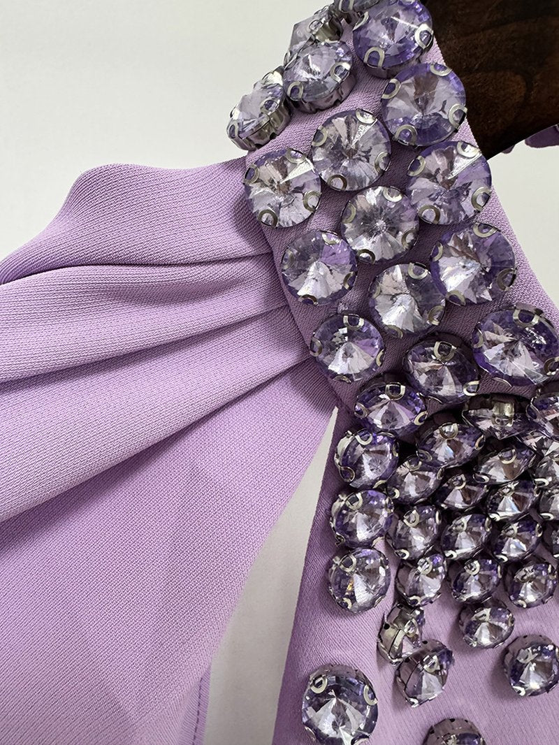 Lavender Halter Beaded Cape Gown H7002