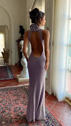 Lavender High Neck Glitter Maxi Dress H7093