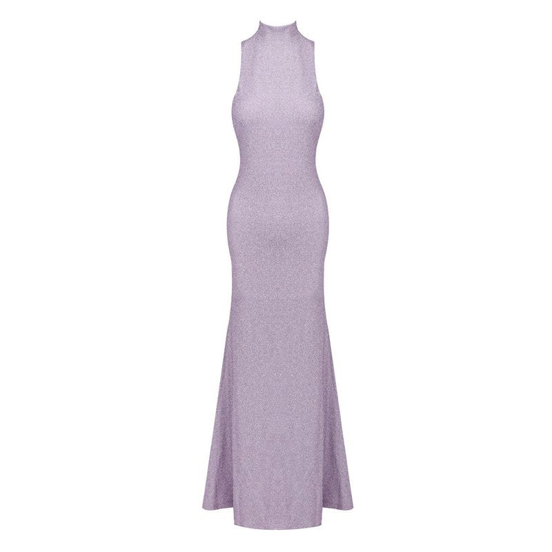 Lavender High Neck Glitter Maxi Dress H7093