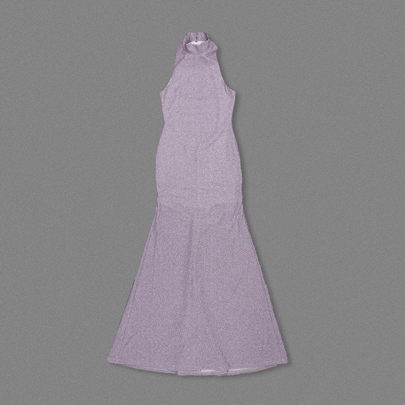 Lavender High Neck Glitter Maxi Dress H7093