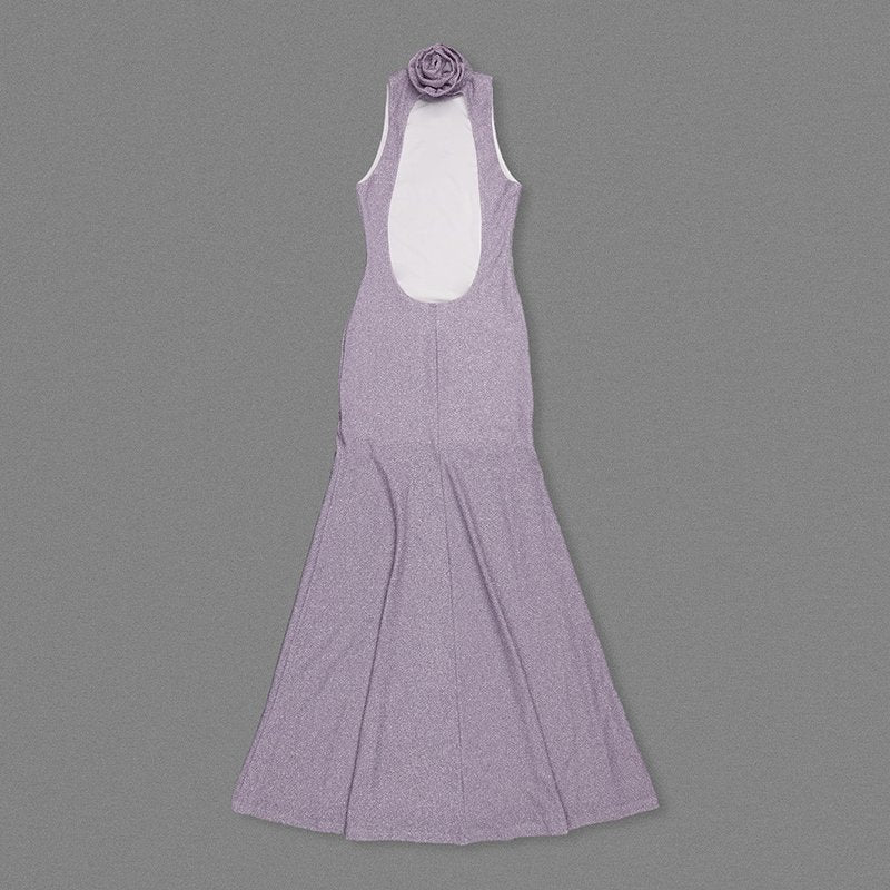 Lavender High Neck Glitter Maxi Dress H7093