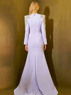 Lavender Long Sleeve Embellished Gown H6633