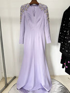 Lavender Long Sleeve Embellished Gown H6633