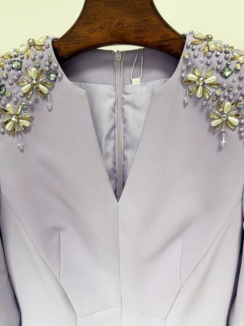 Lavender Long Sleeve Embellished Gown H6633