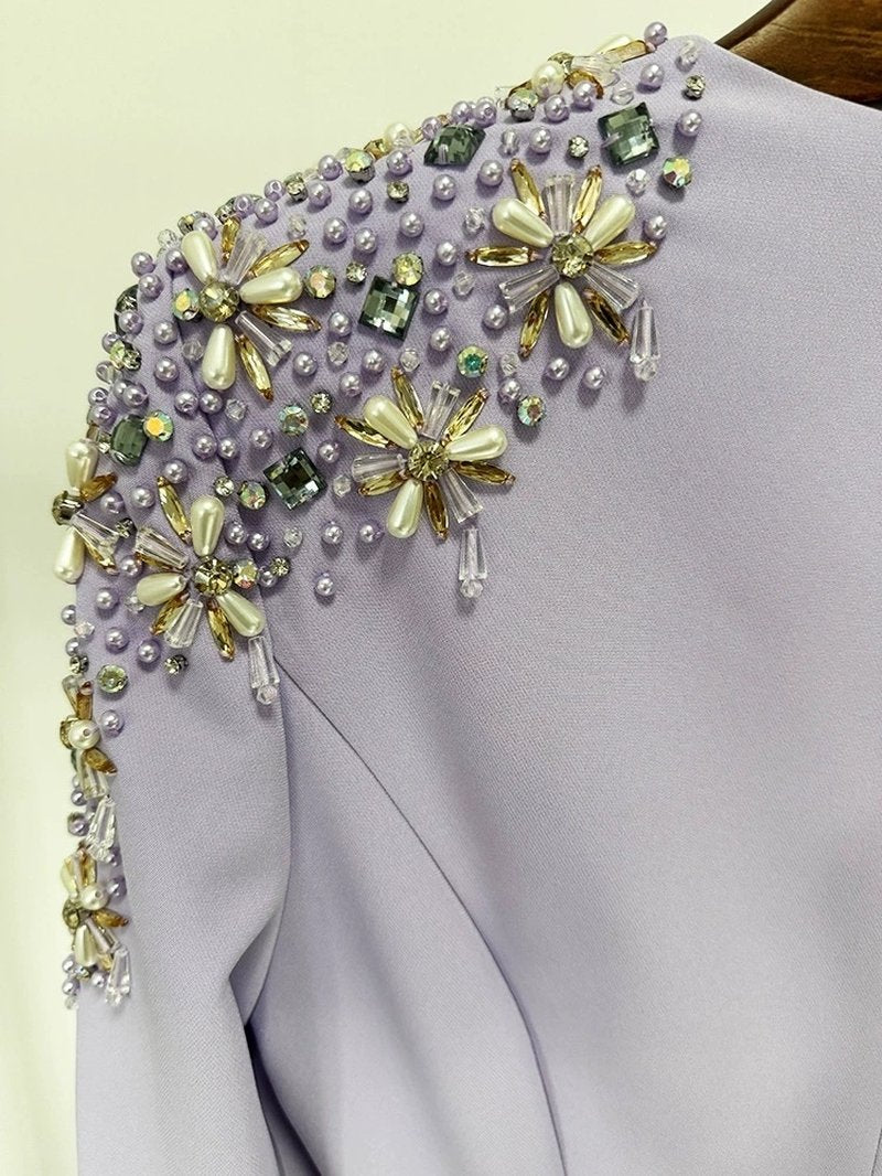 Lavender Long Sleeve Embellished Gown H6633