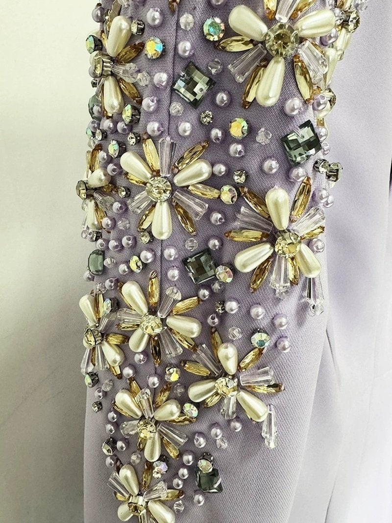 Lavender Long Sleeve Embellished Gown H6633