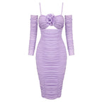 Lavender Ruched Bandage Midi Dress H6311