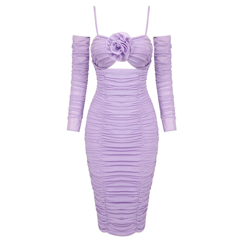 Lavender Ruched Bandage Midi Dress H6311