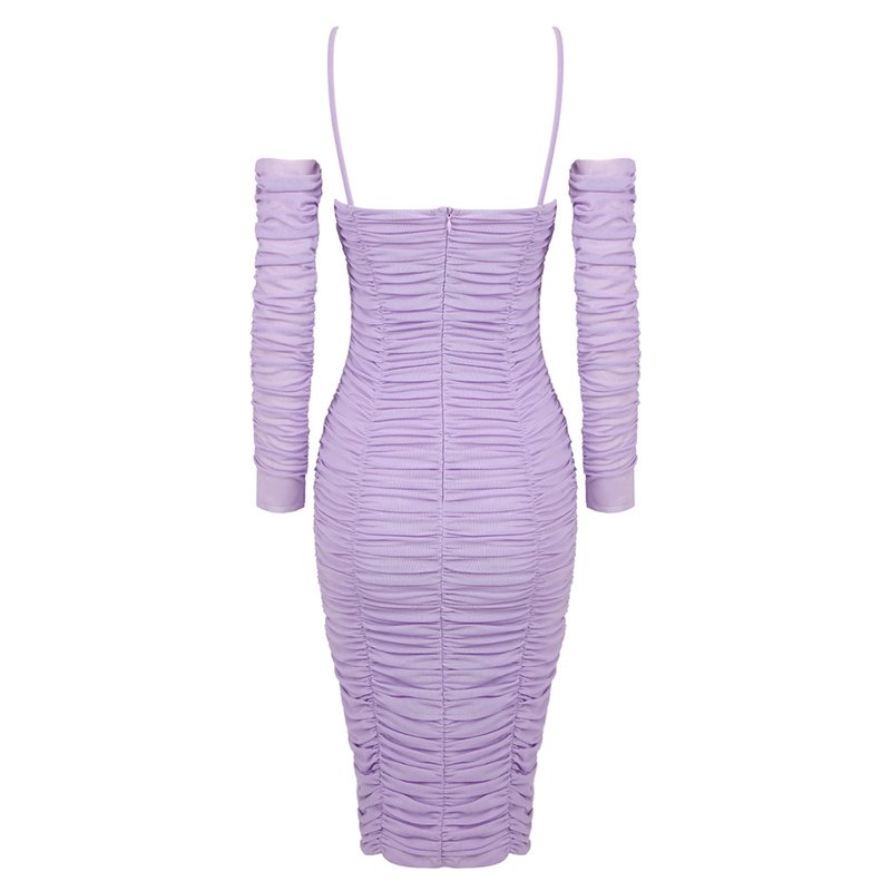 Lavender Ruched Bandage Midi Dress H6311