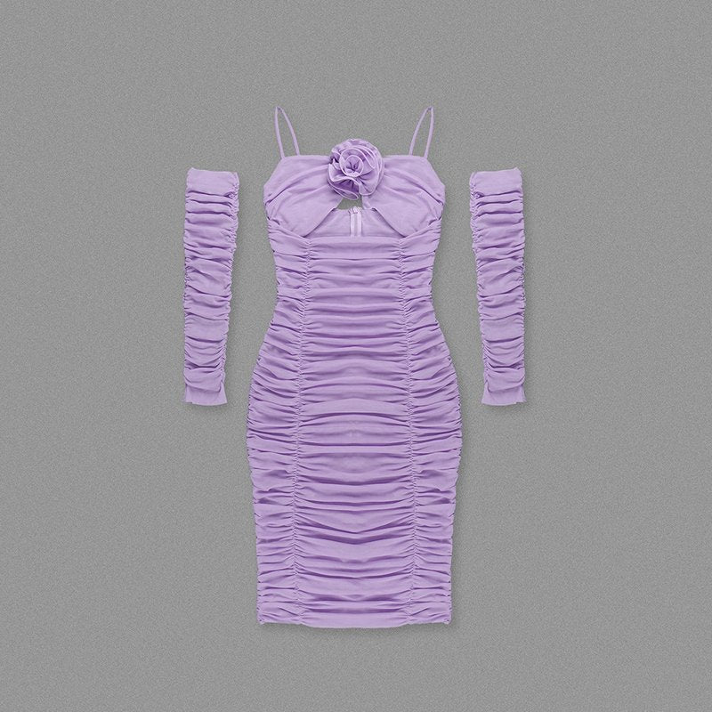 Lavender Ruched Bandage Midi Dress H6311