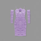 Lavender Ruched Bandage Midi Dress H6311