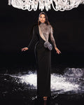 Leopard Accent Black Slit Gown H6788