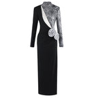 Leopard Accent Black Slit Gown H6788
