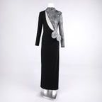 Leopard Accent Black Slit Gown H6788