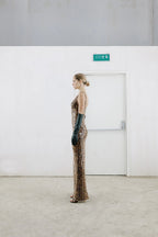 Leopard Print Sequin Maxi Dress with Cape H7022
