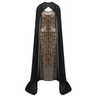 Leopard Print Sequin Maxi Dress with Cape H7022